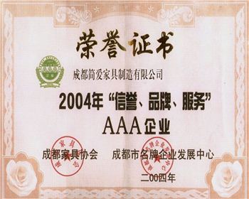 成都現(xiàn)代辦公家具公司榮譽(yù)證書(shū)